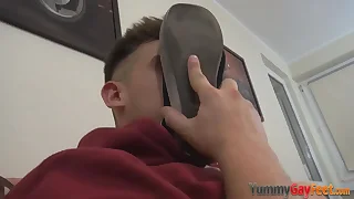 Gay dude solo tugs his cock